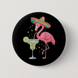 Flamingo Drinking Margarita Funny Mexican Poncho Button