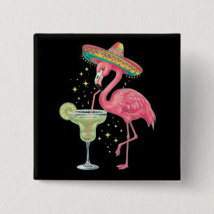 Flamingo Drinking Margarita Funny Mexican Poncho Button