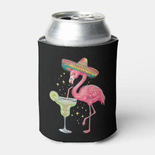 Flamingo Drinking Margarita Funny Mexican Poncho Can Cooler