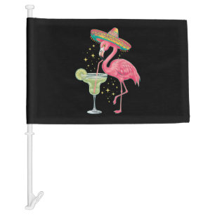 Flamingo Drinking Margarita Funny Mexican Poncho Car Flag