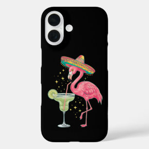 Flamingo Drinking Margarita Funny Mexican Poncho iPhone 16 Case