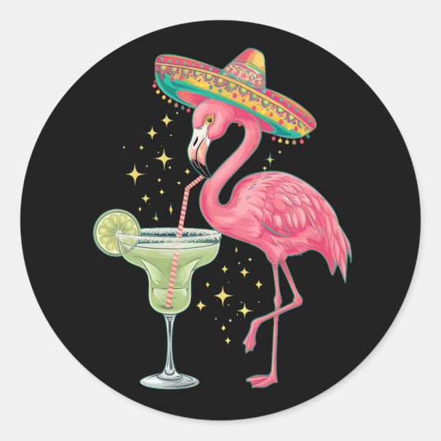 Flamingo Drinking Margarita Funny Mexican Poncho Classic Round Sticker (Front)