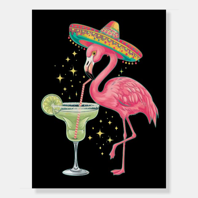 Flamingo Drinking Margarita Funny Mexican Poncho Foam Board (Front)