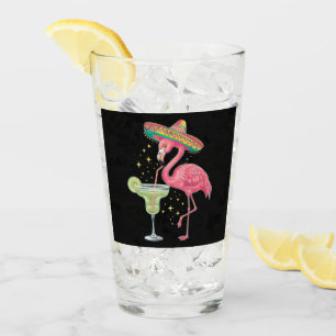 Flamingo Drinking Margarita Funny Mexican Poncho Glass