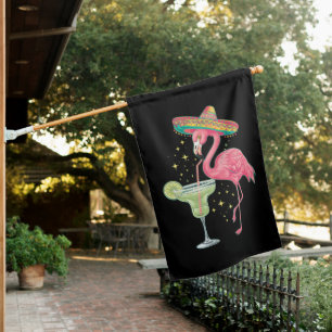 Flamingo Drinking Margarita Funny Mexican Poncho House Flag