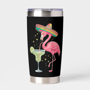 Flamingo Drinking Margarita Funny Mexican Poncho Insulated Tumbler