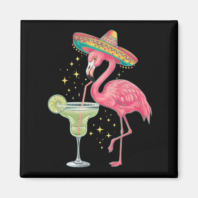 Flamingo Drinking Margarita Funny Mexican Poncho Magnet (Front)