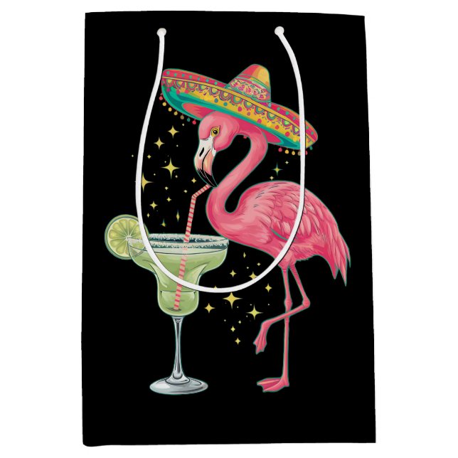 Flamingo Drinking Margarita Funny Mexican Poncho Medium Gift Bag (Front)