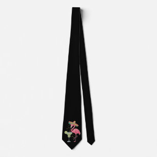 Flamingo Drinking Margarita Funny Mexican Poncho Neck Tie