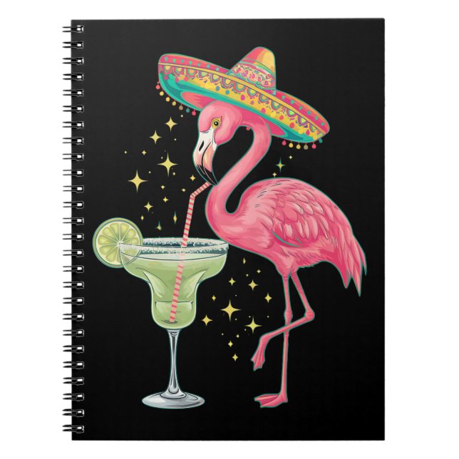 Flamingo Drinking Margarita Funny Mexican Poncho Notebook (Front)