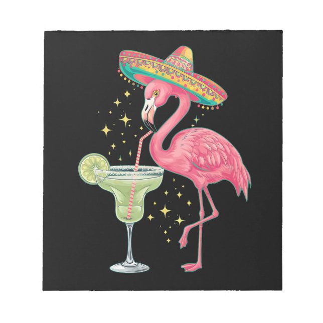 Flamingo Drinking Margarita Funny Mexican Poncho Notepad (Front)
