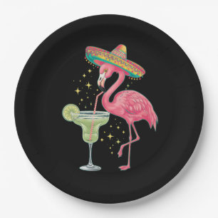 Flamingo Drinking Margarita Funny Mexican Poncho Paper Plates