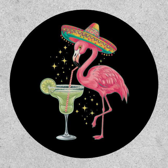 Flamingo Drinking Margarita Funny Mexican Poncho Patch (Front)