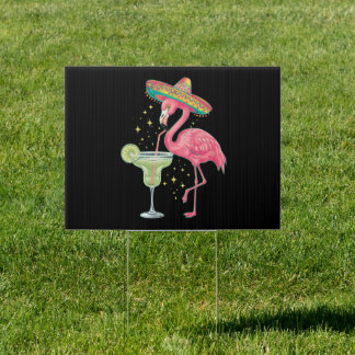 Flamingo Drinking Margarita Funny Mexican Poncho Sign