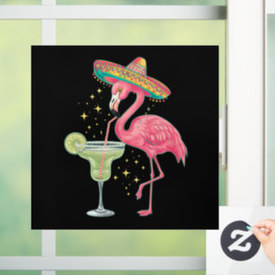 Flamingo Drinking Margarita Funny Mexican Poncho Window Cling