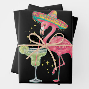 Flamingo Drinking Margarita Funny Mexican Poncho Wrapping Paper Sheets