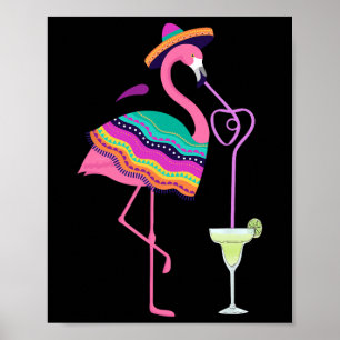 Flamingo Drinking Margarita Mexican Poncho Cinco D Poster