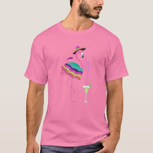 Flamingo Drinking Margarita Mexican Poncho Cinco D T_Shirt