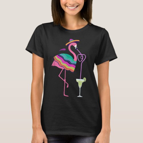 Flamingo Drinking Margarita Mexican Poncho Cinco D T_Shirt