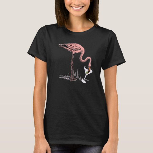 Flamingo Drinking Martini Art Illustration Premium T-Shirt (Front)