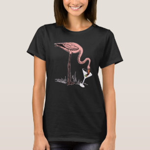 Flamingo Drinking Martini Art Illustration T-Shirt