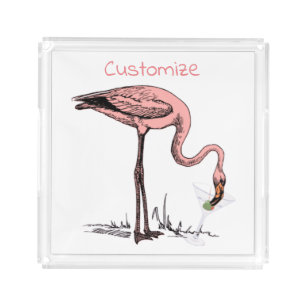 Flamingo Drinking Martini Thunder_Cove Acrylic Tray