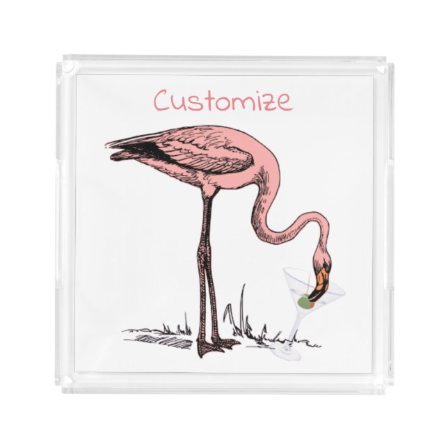 Flamingo Drinking Martini Thunder_Cove Acrylic Tray (Front)
