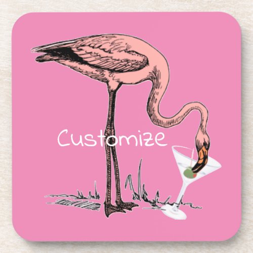 Flamingo Drinking Martini Thunder_Cove Beverage Coaster