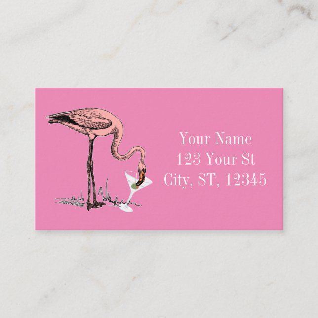 Flamingo Drinking Martini Thunder_Cove Business Card (Front)