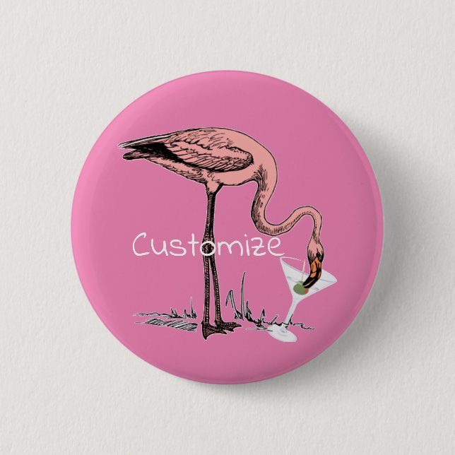 Flamingo Drinking Martini Thunder_Cove Button (Front)