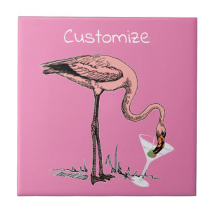 Flamingo Drinking Martini Thunder_Cove Ceramic Tile