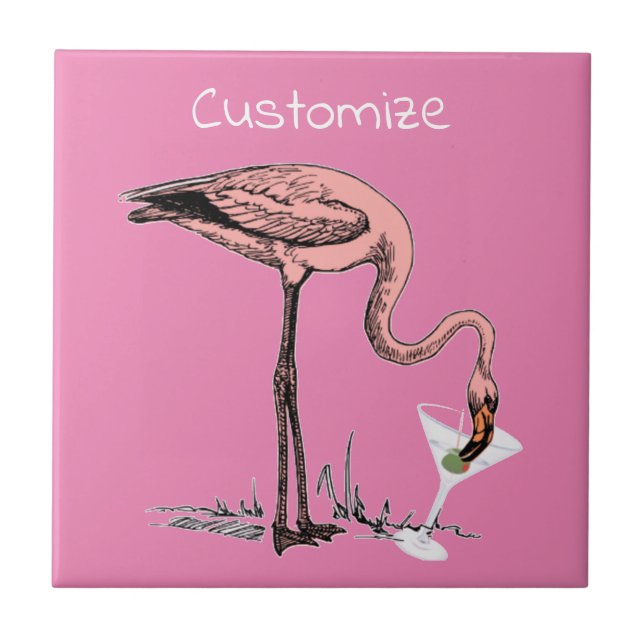 Flamingo Drinking Martini Thunder_Cove Ceramic Tile (Front)