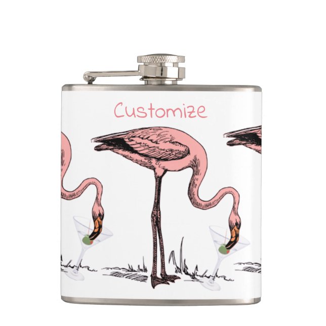 Flamingo Drinking Martini Thunder_Cove Flask (Front)