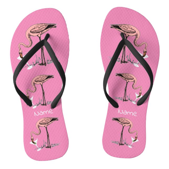 Flamingo Drinking Martini Thunder_Cove Flip Flops (Footbed)