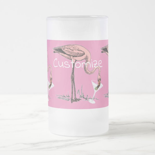 Flamingo Drinking Martini Thunder_Cove Frosted Glass Beer Mug (Center)