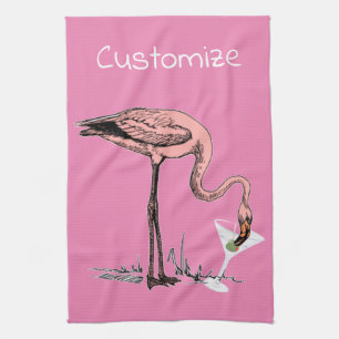 Flamingo Drinking Martini Thunder_Cove Kitchen Towel