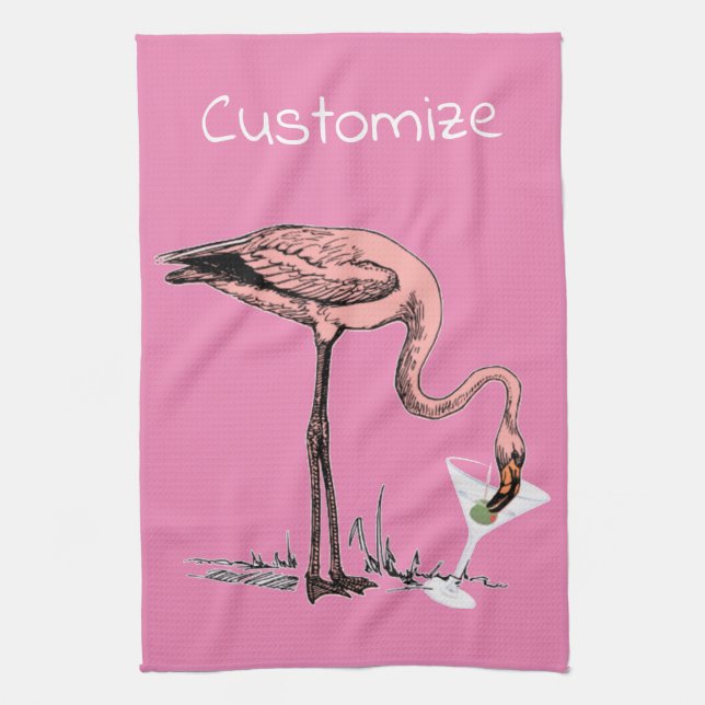 Flamingo Drinking Martini Thunder_Cove Kitchen Towel (Vertical)