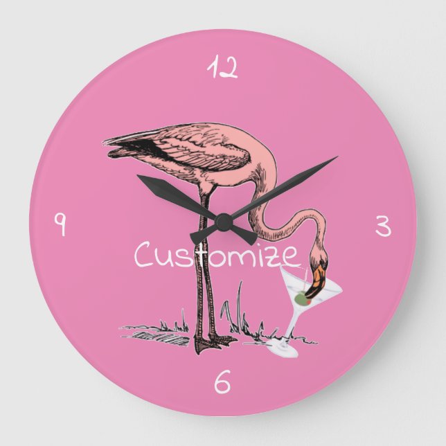 Flamingo Drinking Martini Thunder_Cove Large Clock (Front)