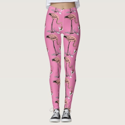 Flamingo Drinking Martini Thunder_Cove Leggings