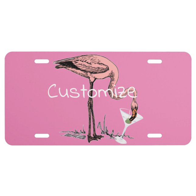Flamingo Drinking Martini Thunder_Cove License Plate (Front)