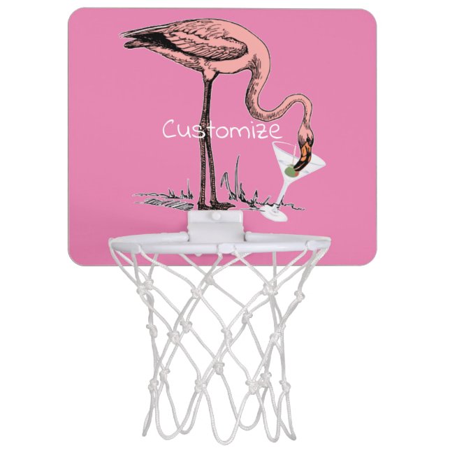 Flamingo Drinking Martini Thunder_Cove  Mini Basketball Hoop (Front)