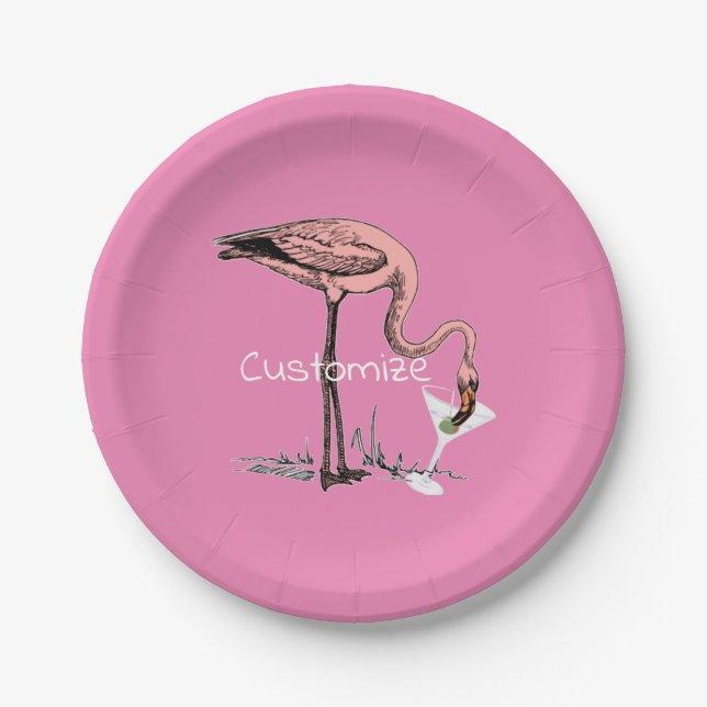 Flamingo Drinking Martini Thunder_Cove Paper Plates (Front)
