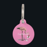 Flamingo Drinking Martini Thunder_Cove Pet ID Tag<br><div class="desc">Art Illustration of pink Flamingo drinking a dirty olive martini, customize with your own greeting, name, message, etc</div>