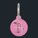 Flamingo Drinking Martini Thunder_Cove Pet ID Tag<br><div class="desc">Art Illustration of pink Flamingo drinking a dirty olive martini, customize with your own greeting, name, message, etc</div>