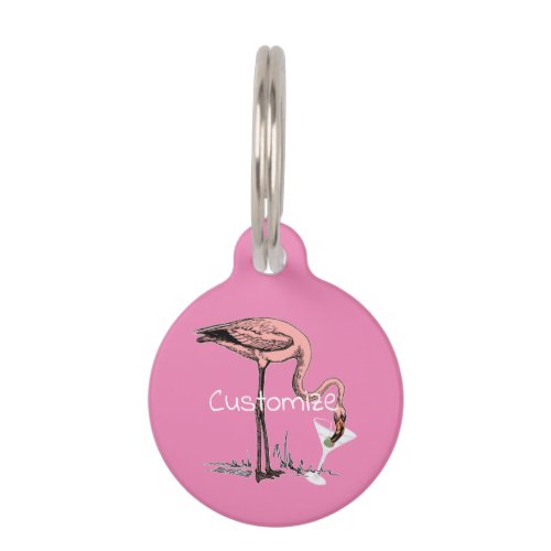 Flamingo Drinking Martini Thunder_Cove Pet ID Tag