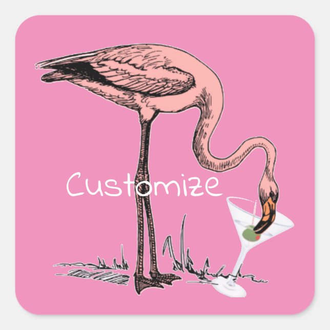 Flamingo Drinking Martini Thunder_Cove Square Sticker (Front)