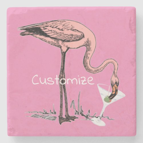 Flamingo Drinking Martini Thunder_Cove  Stone Coaster