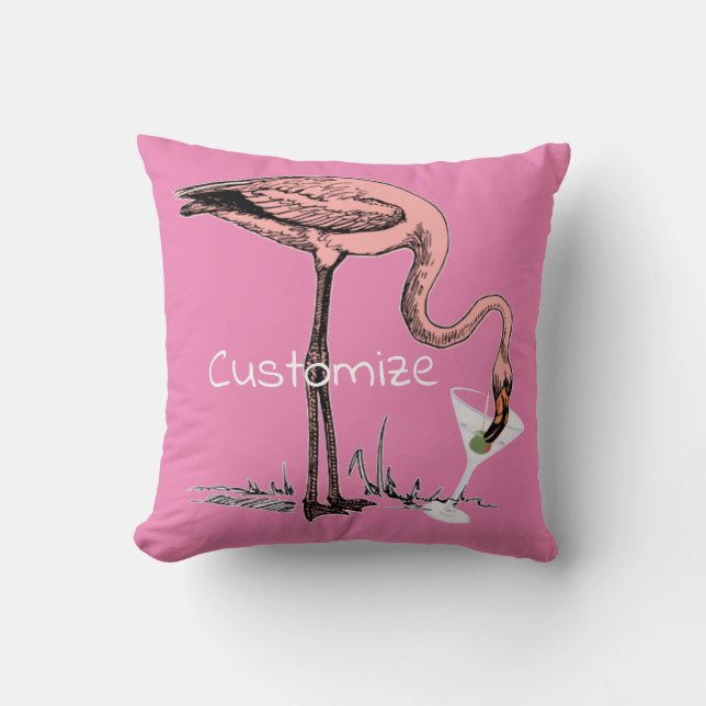 Flamingo Drinking Martini Thunder_Cove Throw Pillow (Front)