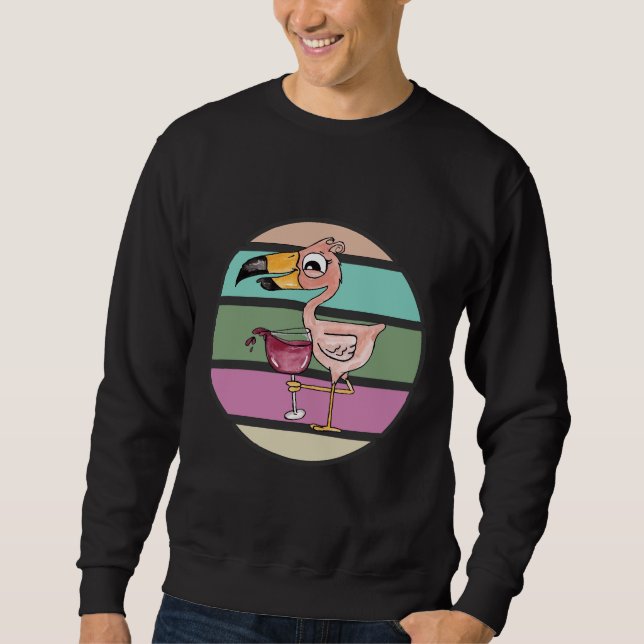 Flamingo Drinking Wine Sweatshirt (Front)