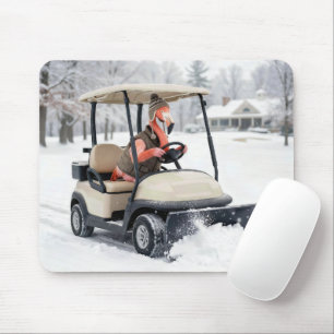 Flamingo Driving a Golf Cart With Snowplow Mouse Pad